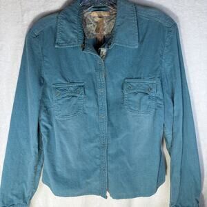 Andrew & Co Turquoise Blue Womans Corduroy Large Long Sleeve Shirt Jacket Snap